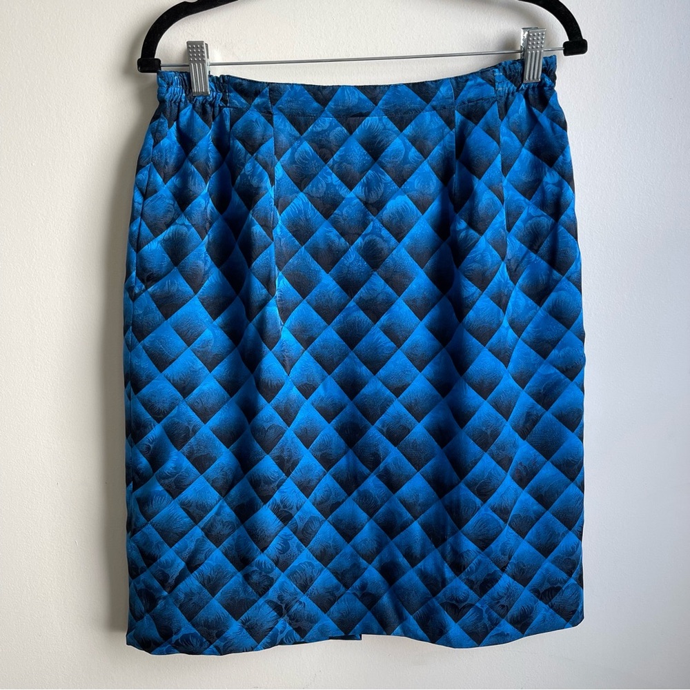 Vintage 80s Anne Crimmins for Umi Collections Silk Skirt Geometric Blue Black 14